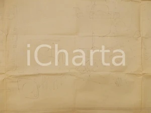 Stampa, bozzetto originale 1950 ca MILANO ? Progetto per motore di una motocicletta Disegno 100x120 1