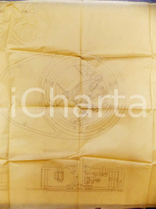 Stampa, bozzetto originale 1950 ca MILANO ? Sezione di un motore Disegno industriale 90x65 cm 1