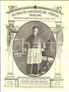 Documento originale, autentico 1934 BERGAMO Soci della Pia Associazione morti in Cristo nell anno Opuscolo 1