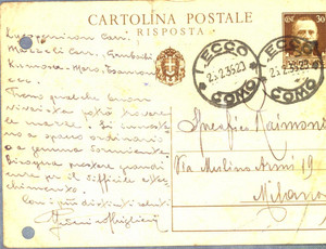 Manoscritto, lettera originale 1935 LECCO Federico GHIGLIERI su varietÃ  e coltura cachi Cartolina FG 1