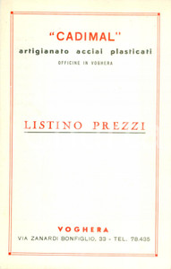 Materiale pubblicitario d’epoca 1940 ca VOGHERA PV Listino prezzi CADIMAL Artigianato acciai plasticati 1