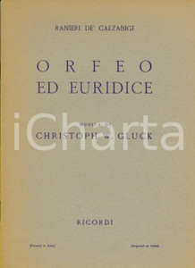 Oggetto da collezione cartaceo 1947 Christoph Willibald GLUCK Orfeo ed Euridice  Dramma in 3 atti Ed. RICORDI 1