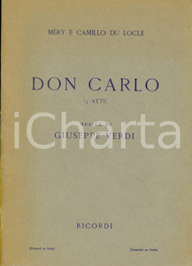 1951 Giuseppe VERDI Méry e Camille DU LOCLE Don Carlo - Opera in 5 atti *RICORDI