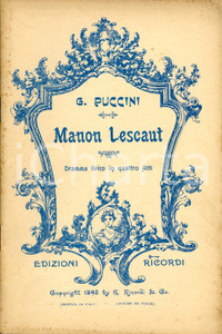 Oggetto da collezione cartaceo 1925 Giacomo PUCCINI Manon Lescaut  Dramma lirico in 4 atti Edizioni RICORDI 1