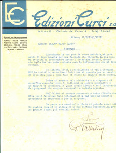 Documento originale, autentico 1935 MILANO Edizioni CURCI preoccupate per Luigi FASSI sedicente maestro jazz 1