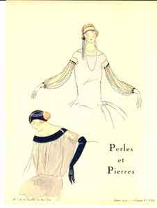 Stampa, bozzetto originale 1922 GAZETTE DU BON TON MODA DONNA Perle e pietre Stampa da rivista n°1 1