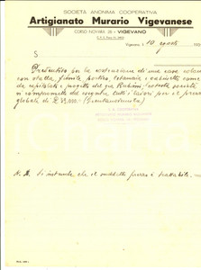 Manoscritto, lettera originale 1938 VIGEVANO PV Artigianato Murario Vigevanese  Preventivo per casa colonica 1