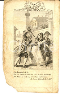 Stampa, bozzetto originale 1850 ca Carlo GOLDONI La buona moglie  Bettina e Pasqualino Stampa DANNEGGIATA 1