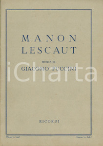 Oggetto da collezione cartaceo 1944 Giacomo PUCCINI Manon Lescaut  Dramma lirico in 4 atti  Edizioni RICORDI 1