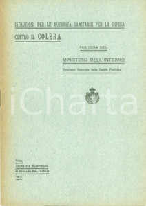 Documento originale, autentico 1907 SANITA  PUBBLICA Consigli popolari per la difesa contro il colera Opuscolo 1