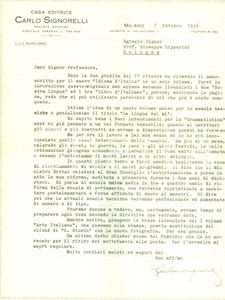 Autografo originale 1938 MILANO Malgrado ebrei e guerra si continua a lavorare Gaetano SIGNORELLI 1