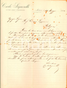 Autografo originale 1914 MILANO Editore Carlo SIGNORELLI su correzione bozze AUTOGRAFO DANNEGGIATO 1