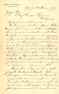 Autografo originale 1925 MILANO Editore Carlo SIGNORELLI su preparazione libri scolastici AUTOGRAFO 1