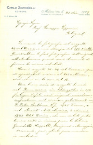 Autografo originale 1927 MILANO Editore Carlo SIGNORELLI cura le tavole di un libro AUTOGRAFO 1