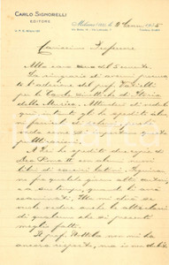 Autografo originale 1915 MILANO Editore Carlo SIGNORELLI si accorda con Giuseppe LIPPARINI Autografo 1