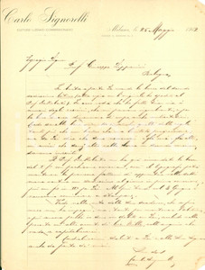 Autografo originale 1912 MILANO Editore Carlo SIGNORELLI invia bozze libro di latino AUTOGRAFO 1