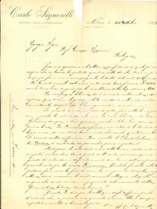 Autografo originale 1913 MILANO Editore Carlo SIGNORELLI sul commercio di libri scolastici AUTOGRAFO 1