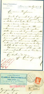 Autografo originale 1932 MILANO Editore Carlo SIGNORELLI conclude un affare edilizio AUTOGRAFO 1