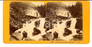 Fotografia d epoca originale 1880 CAUTERETS F Cascade de PES DE ROS Photo stÃ©rÃ©oscopique 18x9 cm 1