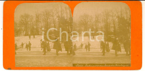 Fotografia d epoca originale 1900 PARIS Bois de Boulogne  Patinage sur glace Photo stÃ©rÃ©oscopique 18x9 cm 1