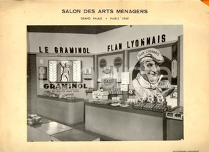 Fotografia d epoca originale 1949 PARIS Salon des Arts MÃ©nagers Espositore budino GRAMINOL Foto DANNEGGIATA 1
