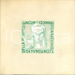 Stampa, bozzetto originale 1937 RECANATI I Centenario morte Giacomo LEOPARDI Bozzetto DISEGNATO A MANO 1