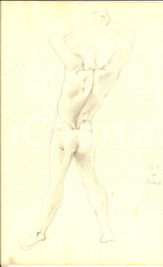 Opera d’arte autentica 1925 ca EMILIO AMBRON Studio di atleta Disegno a matita su carta 24x35 cm 1