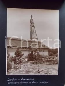 Fotografia d epoca originale 1920 ca BANGKOK Bacino decantazione  Affondamento dei pali di fondazione Foto 1