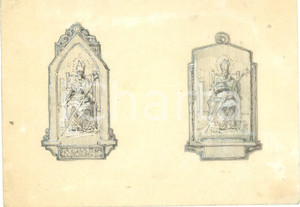 Stampa, bozzetto originale 1935 ca MILANO Stemmi in onore di SAN PIETRO ? Bozzetto DISEGNATO A MANO 1