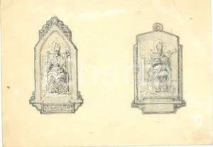 Stampa, bozzetto originale 1935 ca MILANO Stemmi in onore di SAN PIETRO ? Bozzetto DISEGNATO A MANO 1