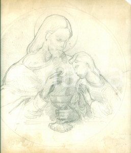 Stampa, bozzetto originale 1935 ca GesÃ¹ pratica l eucarestia Bozzetto DISEGNATO A MANO su cartoncino 1