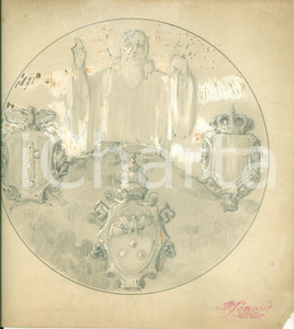 Stampa, bozzetto originale 1928 MONTECASSINO Stemmi centenario San Benedetto Bozzetto DISEGNATO A MANO 1
