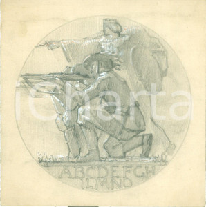 Stampa, bozzetto originale 1936 CENTENARIO CORPO BERSAGLIERI Bozzetto DISEGNATO A MANO medaglia 1