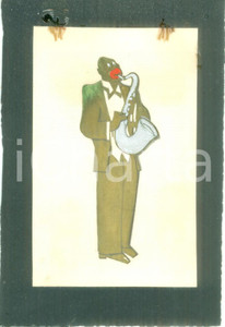 Stampa, bozzetto originale 1935 ca MILANO Jazzista nero con sax Bozzetto DISEGNATO A MANO per medaglia 1