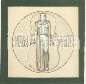 Stampa, bozzetto originale 1937 CREMONA Centenario di Antonio STRADIVARI Bozzetto DISEGNATO A MANO 1
