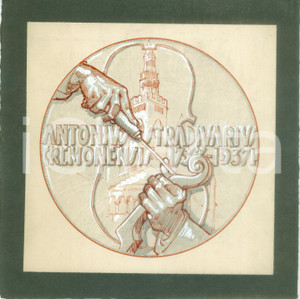 Stampa, bozzetto originale 1937 CREMONA Antonio STRADIVARI Centenario Bozzetto DISEGNATO A MANO medaglia 1