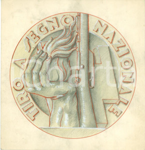 Stampa, bozzetto originale 1935 ca MILANO ? Tiro a segno nazionale Bozzetto DISEGNATO A MANO per medaglia 1