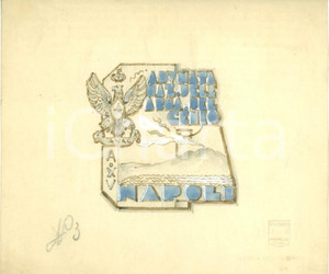 Stampa, bozzetto originale 1937 NAPOLI Adunata Nazionale Arma Genio Bozzetto DISEGNATO A MANO per medaglia 1