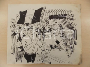 Opera d’arte autentica 1960 ENZO MAGNI INGAM Manifestazione proletaria vs borghesia Tavola AUTOGRAFA 1