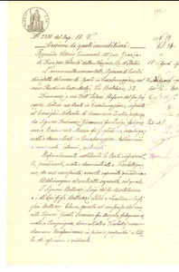 Documento originale, autentico 1908 VICOBELLIGNANO Cessione quote immobiliari a Riccardo BELLUZZI Manoscritto 1