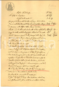 Documento originale, autentico 1893 CREMONA Prestito SocietÃ  Popolare Mutuo Credito a Luigi LENA Manoscritto 1