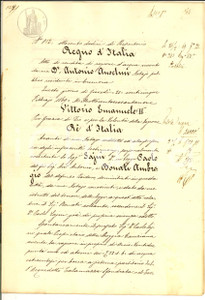 Documento originale, autentico 1869 CREMONA Paolo SAJNI vende ad Ambrogio BONATI acque ROGGIA CANZIANA 1