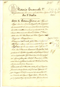 Documento originale, autentico 1869 PIZZIGHETTONE Atto sottomissione Carlo MOGGI per cascina  Servitù militare 1