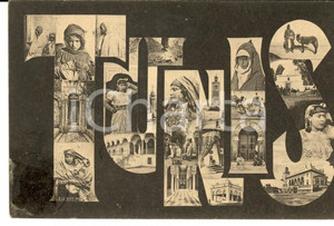 Cartolina originale da collezione 1910 ca COUTUMES TUNIS Vue de fantaisie avec femmes Carte postale VINTAGE 1