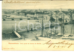 Cartolina originale da collezione 1905 PERNAMBUCO BRAZIL Vista general do bairro do RECIFE Cartolina FP VG 1