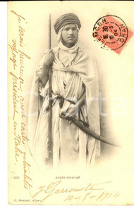 Cartolina originale da collezione 1904 COUTUMES ALGERIE Arabe insurgÃ© Carte postale VINTAGE FP VG 1