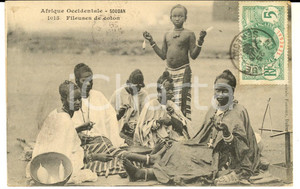 Cartolina originale da collezione 1908 COSTUMI AFRICA SUDAN Giovani filatrici di cotone Cartolina postale FP VG 1