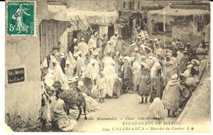 Cartolina originale da collezione 1909 CASABLANCA MAROC MarchÃ© du centre Carte postale ANIMEE VINTAGE 1