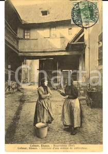Cartolina originale da collezione 1910 COSTUMES COLMAR ALSACE IntÃ©rieur maison de cultivateur Carte postale 1