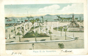 Cartolina originale da collezione 1905 RIO DE JANEIRO BRASILE PraÃ§a Quinze de Novembro Cartolina ILLUSTRATA FP VG 1